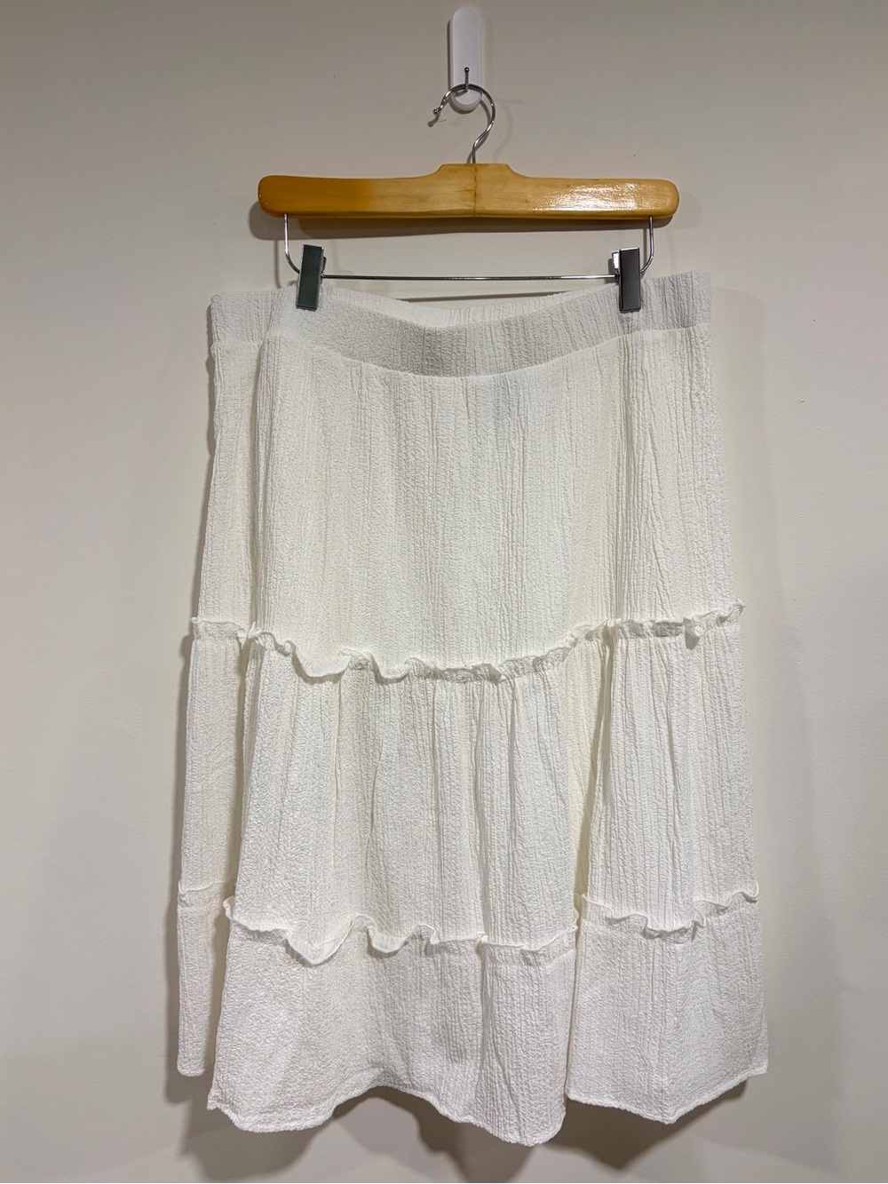 Nina Leonard Tiered White Midi Skirt Women’s XL Cottagecore Boho